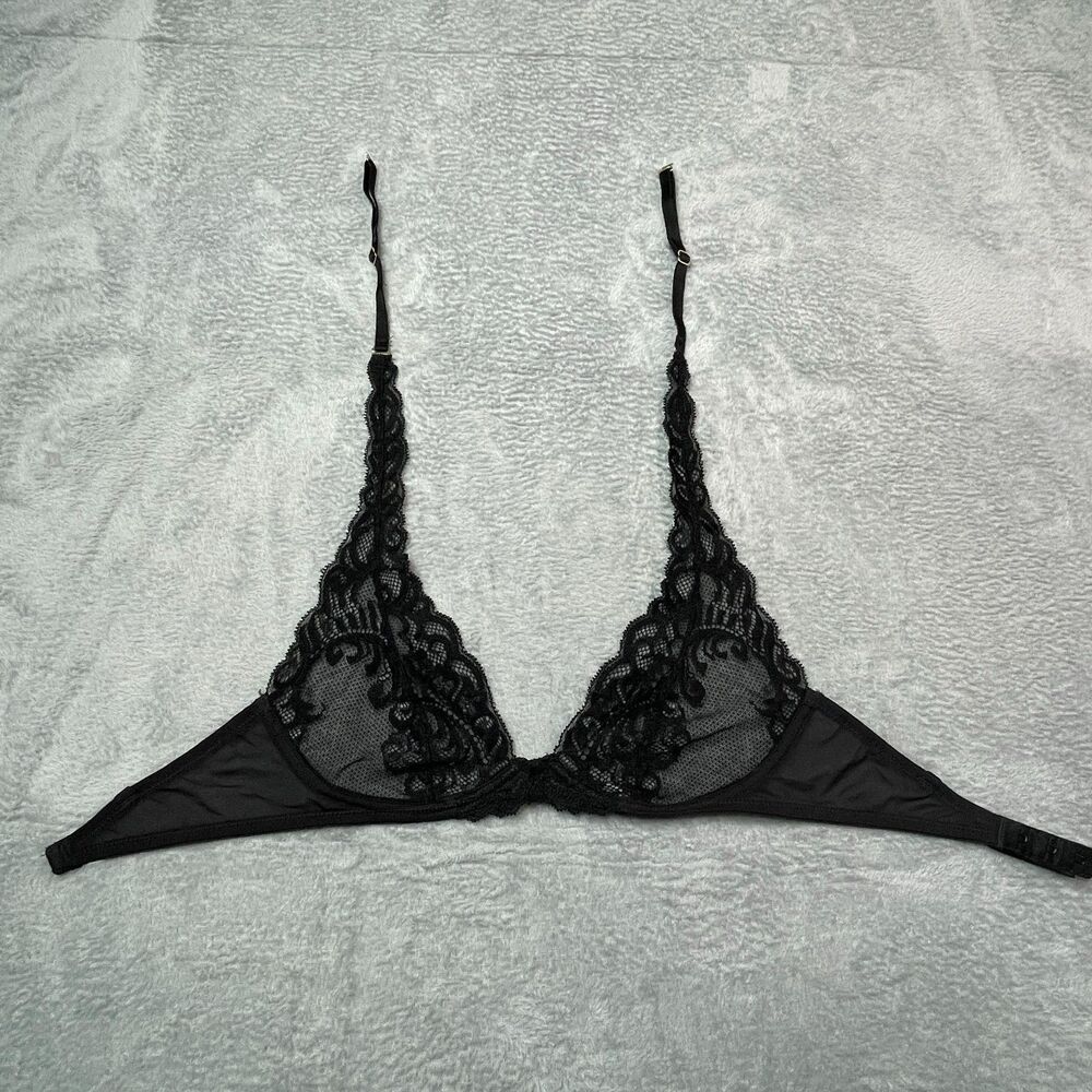 Natori Black Lace Unlined Underwire Demi Bra 32 C/D‎ Coquette Office Siren - Picture 10 of 12